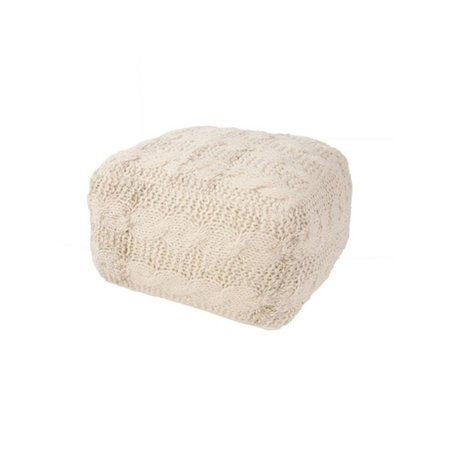 JAIPUR RUGS Solid Ivory and White Wool Pouf Ottoman - 20 x 20 x 14 in. POF100350